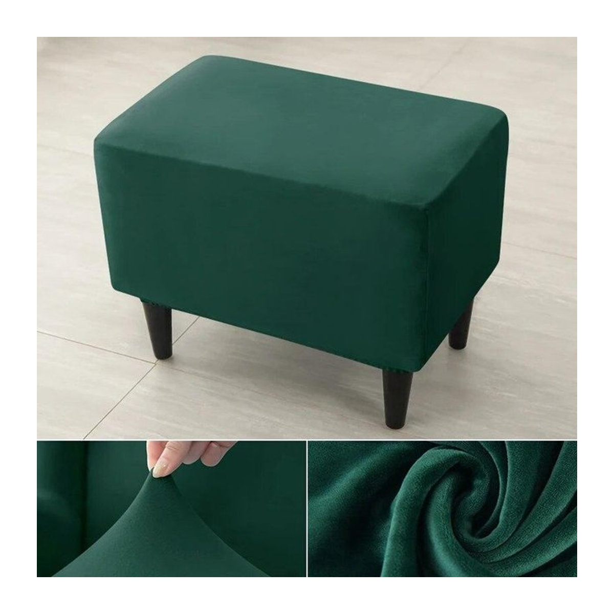 BC-Warm Home Ottoman Hockerbezug aus Samt in Grau, elastischer rechteckiger Fußhockerbezug mit 360° All-Inclusive Schutz - Bild 1
