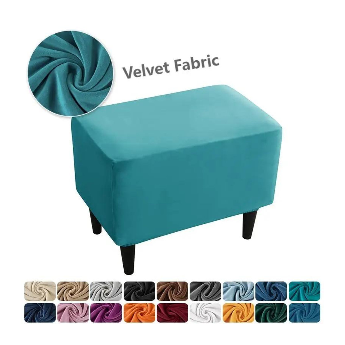 BC-Warm Home Ottoman Hockerbezug aus Samt in Grau, elastischer rechteckiger Fußhockerbezug mit 360° All-Inclusive Schutz - Bild 3