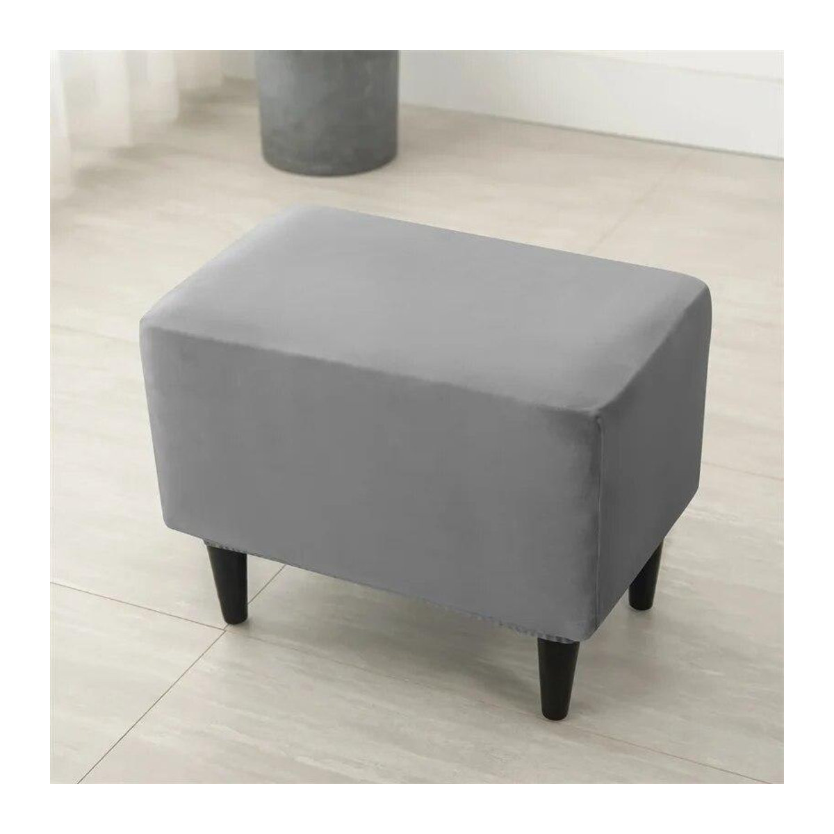 BC-Warm Home Ottoman Hockerbezug aus Samt in Grau, elastischer rechteckiger Fußhockerbezug mit 360° All-Inclusive Schutz - Bild 2