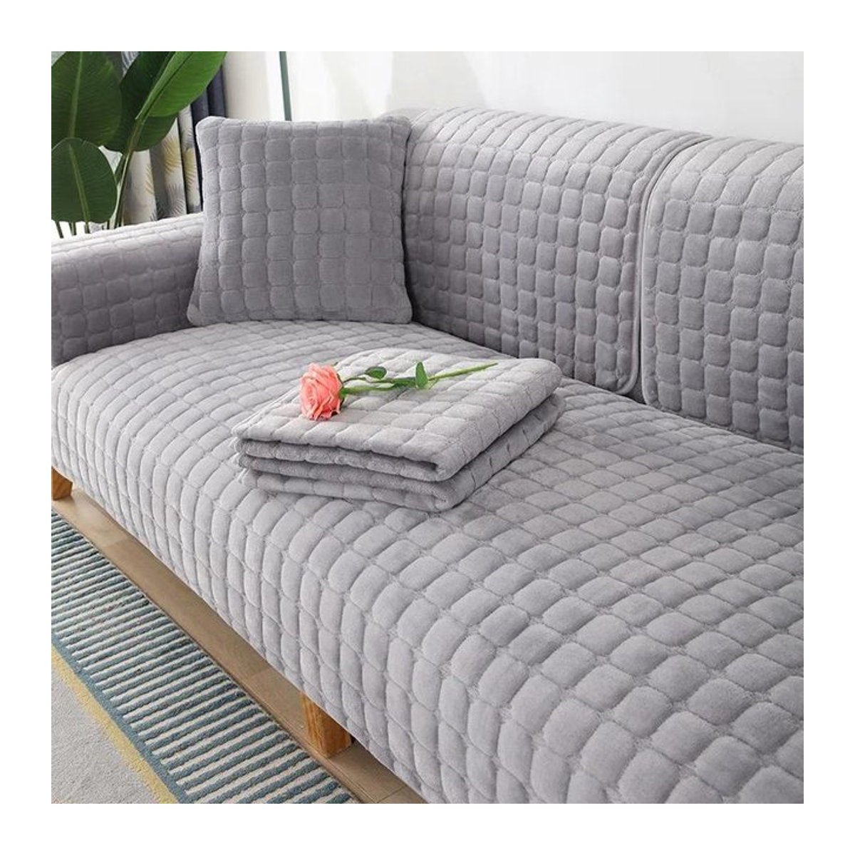 BC-Warm Home Plüsch-Sofakissen grau, rutschfester Schonbezug für dein Sofa, B/B: 45 x 45 cm - Bild 1