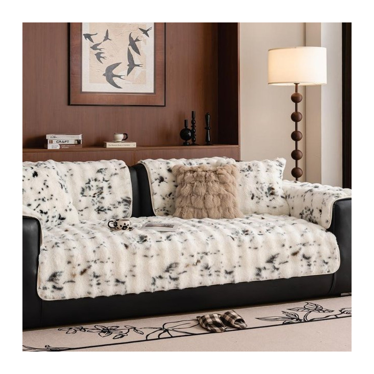 BC-Warm Home Premium Kaninchen Plüsch Sofakissen Rutschfeste Armlehnenabdeckung für Leder Sofas, B/B: 70 x 70 cm - Bild 1