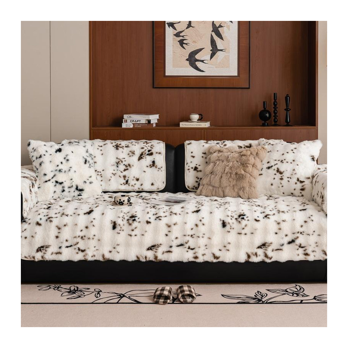 BC-Warm Home Premium Kaninchen Plüsch Sofakissen Rutschfeste Armlehnenabdeckung für Leder Sofas, B/B: 70 x 70 cm - Bild 3