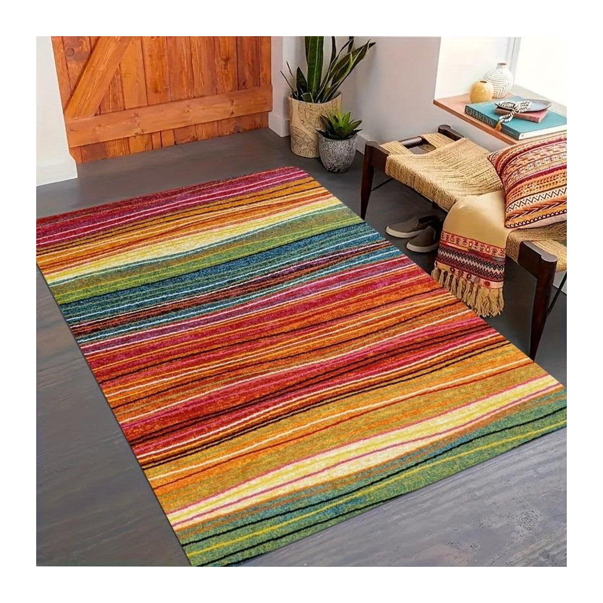 BC-Warm Home Rutschfeste Bodenmatte mit bunten Streifen, wasserdichter Teppich für Wohnzimmer, Schlafzimmer, Küche und Outdoor, mehrfarbig, B: 120 cm, T: 80 cm - Bild 2