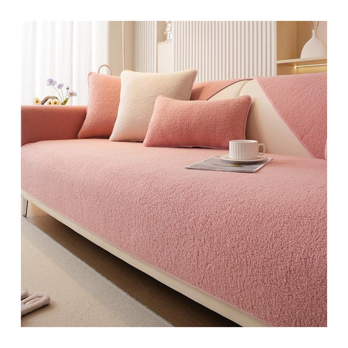 BC-Warm Home Sofabezug aus Winter-Lammsamt in Kirschblüte Rosa, weicher Plüsch Kissenbezug für dein Sofa, B/H: 30 x 50 cm - Bild 1