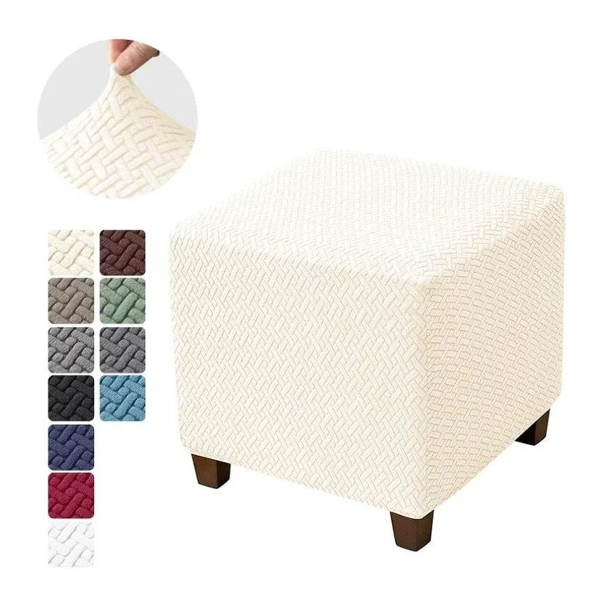 BC-Warm Home Stretch Ottoman Hocker Abdeckung aus Jacquard elastischer Schonbezug für quadratische Fußstützen - Bild 1