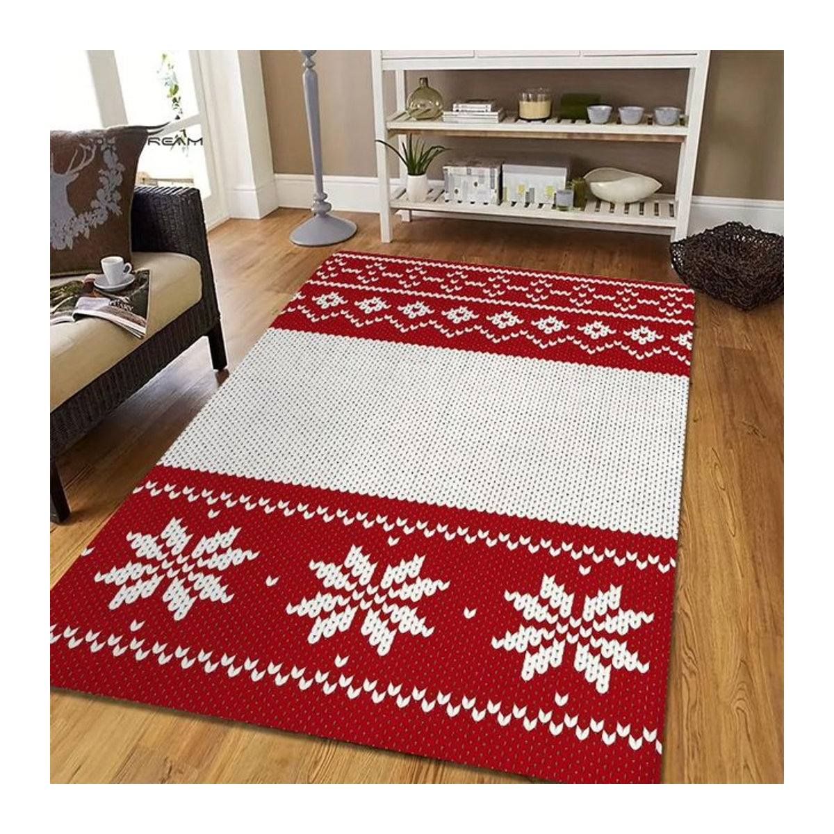 BC-Warm Home Weihnachtsteppich aus Flanell, rutschfest und maschinenwaschbar, rot-weiß, B/T: 60 x 40 cm - Bild 1