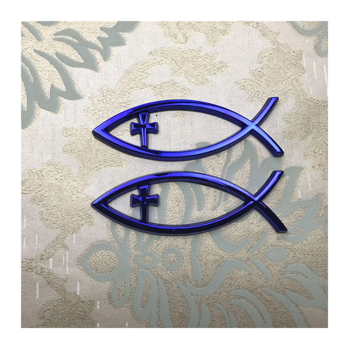 Be Free Religiöses Kreuz und Ichthys-Fisch Aufkleber aus Kunstharz in Blau - Bild 2