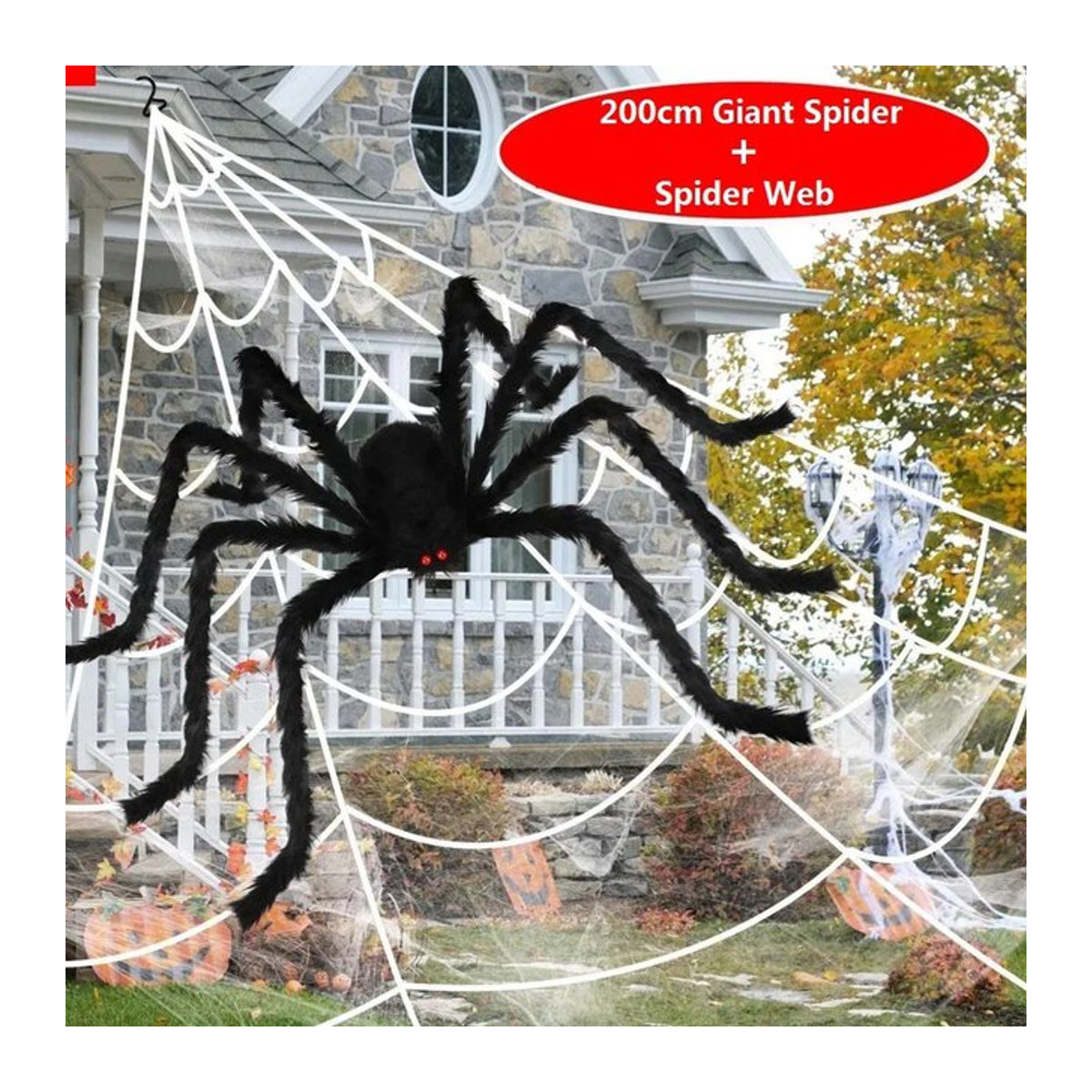 Beängstigende Riesen Plüsch Spinne in Schwarz für deine Halloween Dekoration - Bild 1