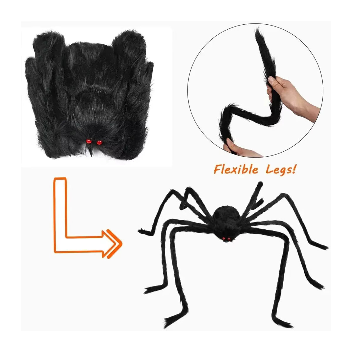 Beängstigende Riesen Plüsch Spinne in Schwarz für deine Halloween Dekoration - Bild 4
