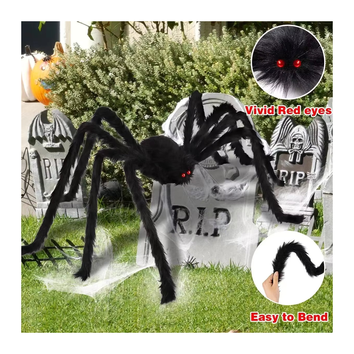 Beängstigende Riesen Plüsch Spinne in Schwarz für deine Halloween Dekoration - Bild 5