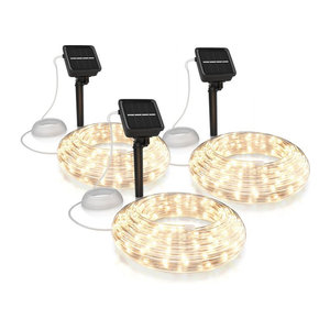 BEARWARE Solar LED-Lichterkette mit 100 LEDs in Warmweiß, 10m Länge, für Innen und Außen, IP44