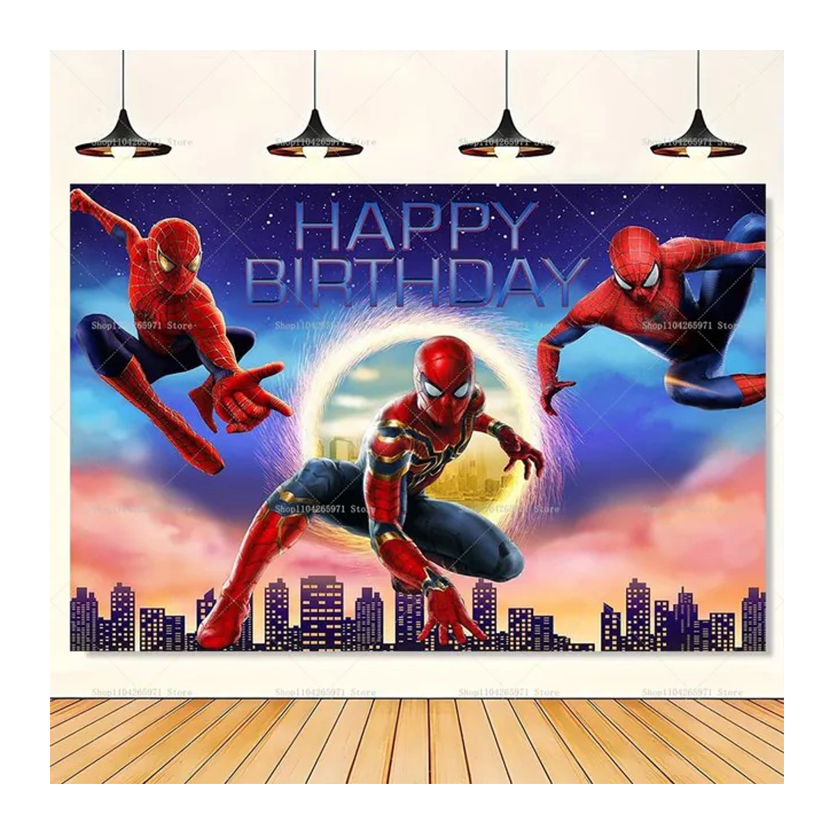 Beast Kingdom Spiderman Superhelden Hintergrundbanner mit Stadt-Skyline und Kampfthema für Kindergeburtstag Party-Deko und Fotografie, mehrfarbig, rechteckig - Bild 1