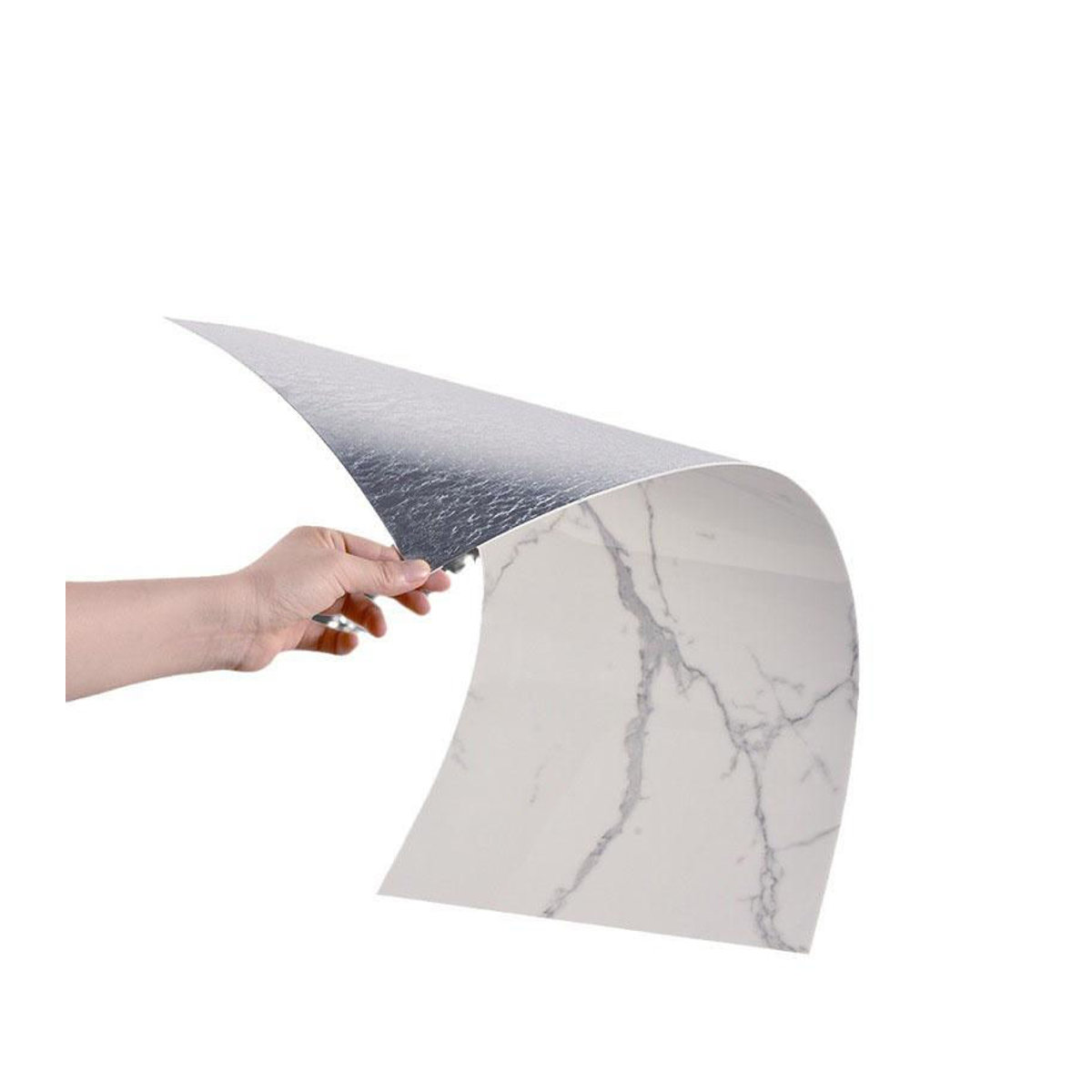 Beautybaby Selbstklebende Fliesenaufkleber in Marmor-Optik, 10er Set, wasserdichte Wanddekoration aus Aluminium-Kunststoff in Silber, modern und abstrakt, B/H: 30 x 60 cm - Bild 6