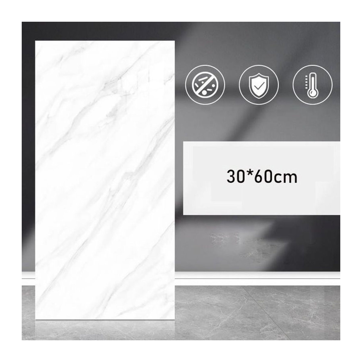 Beautybaby Selbstklebende Wandaufkleber in Marmor-Optik, 10 Stück, Weiß, Geometrisches Fliesenmuster aus wasserdichtem Aluminium-Kunststoff, B: 30 cm, H: 60 cm, T: 0,25 cm - Bild 1