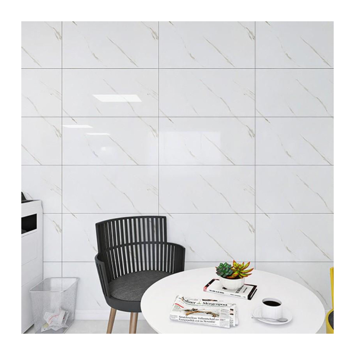 Beautybaby Selbstklebende Wandaufkleber in Marmor-Optik, 10 Stück, Weiß, Geometrisches Fliesenmuster aus wasserdichtem Aluminium-Kunststoff, B: 30 cm, H: 60 cm, T: 0,25 cm - Bild 4