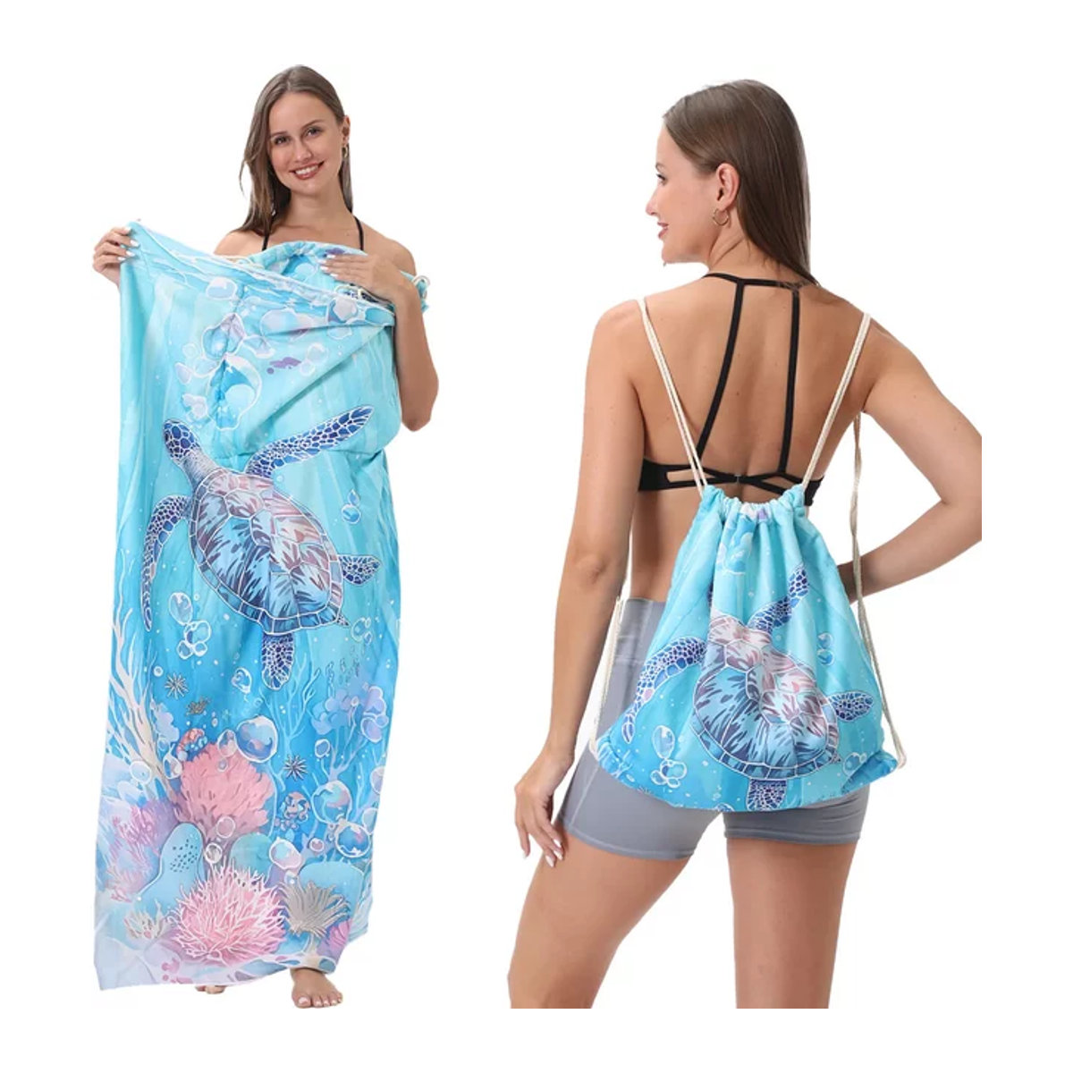 Bedrucktes Strandtuch mit Aufbewahrungstasche, schnelltrocknendes Handtuch, Multicolor, B: 80 cm, H: 60 cm - Bild 1