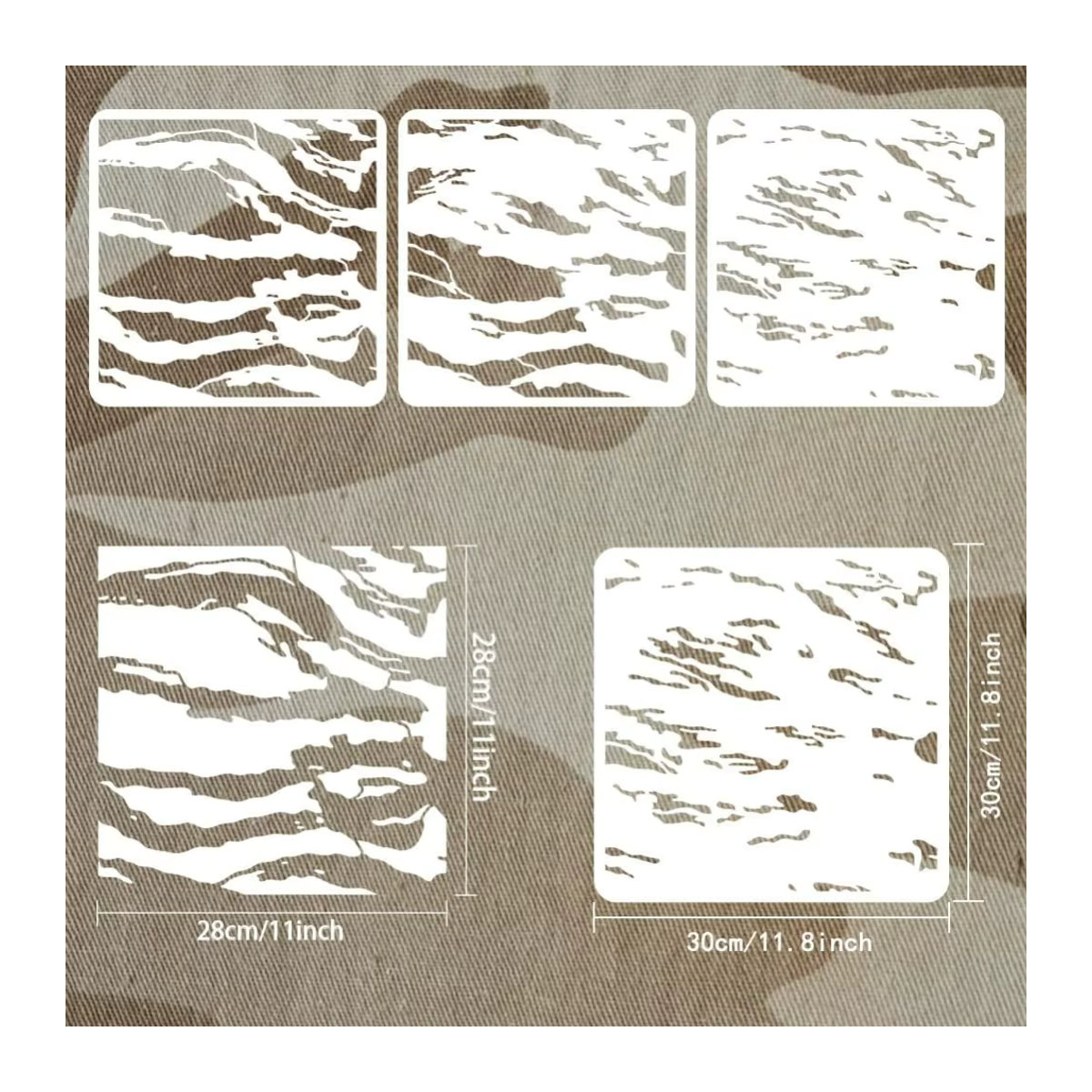 Beebeecraft 3er Set Tiger-Streifen-Tarnschablonen aus Kunststoff mit Tierdruck-Muster, B/B/B: 30 x 30 x 30 cm - Bild 2