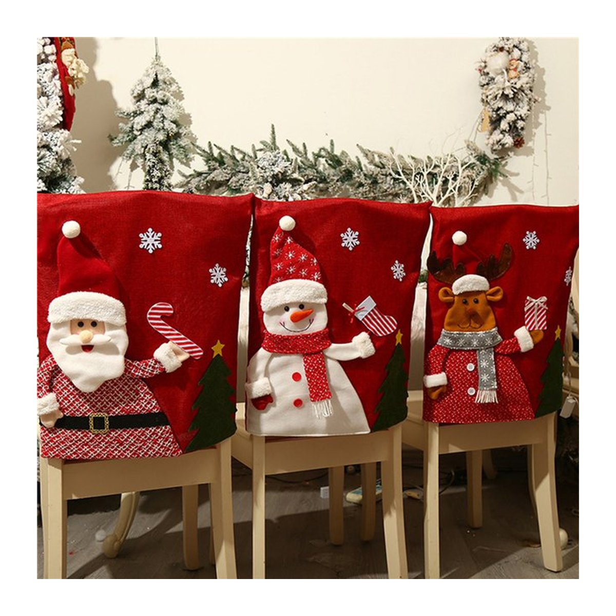 Beeinch Weihnachts Stuhlbezug mit Santa Claus und Schneemann Ornament in Rot - Bild 1