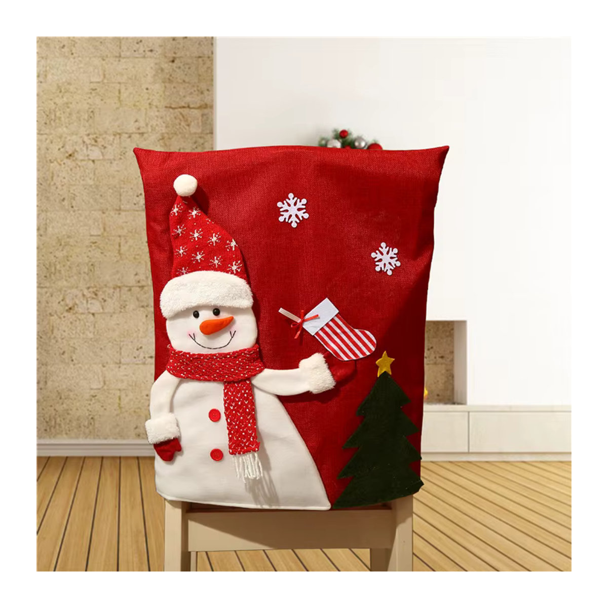 Beeinch Weihnachts Stuhlbezug mit Santa Claus und Schneemann Ornament in Rot - Bild 2