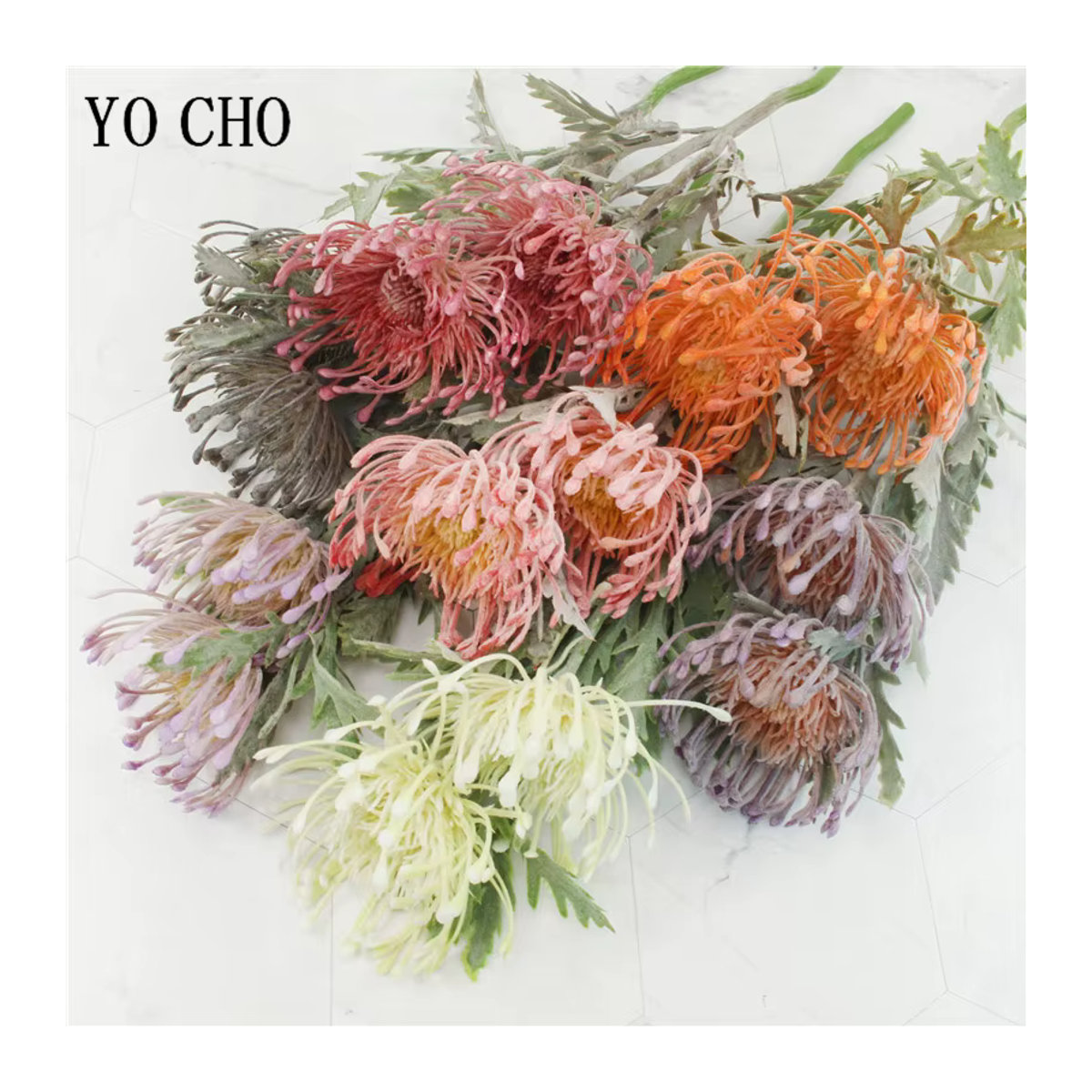 Beflockte Leucospermum künstliche Blume von YO CHO in Grau und Mehrfarbig für deine Hochzeitsdekoration - Bild 1