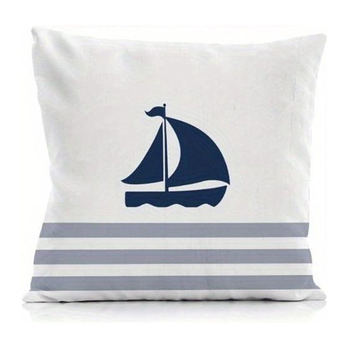 Beidseitig bedruckte Kissenhülle mit nautischem Muster in Marineblau, Peach Skin Zierkissenbezug, B/B: 18 x 18 cm - Bild 1