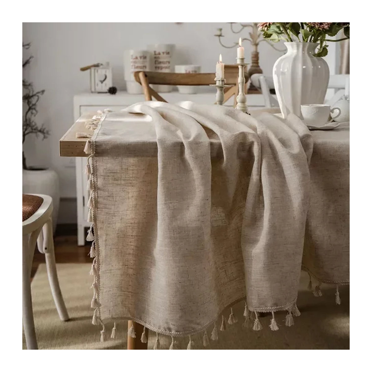 Beige Leinen-Tischdecke von Yaapeet für Couchtisch und Esszimmer - Bild 1