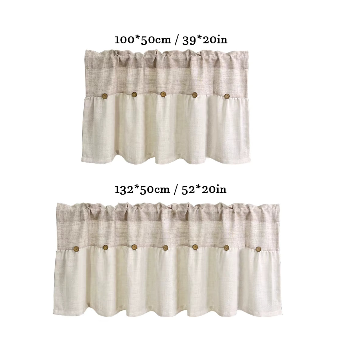 Beige Vintage Kurzvorhang mit DIY-Knopfdesign, halbtransparenter Sichtschutz für Küche, Wohnzimmer oder Büro - Bild 3