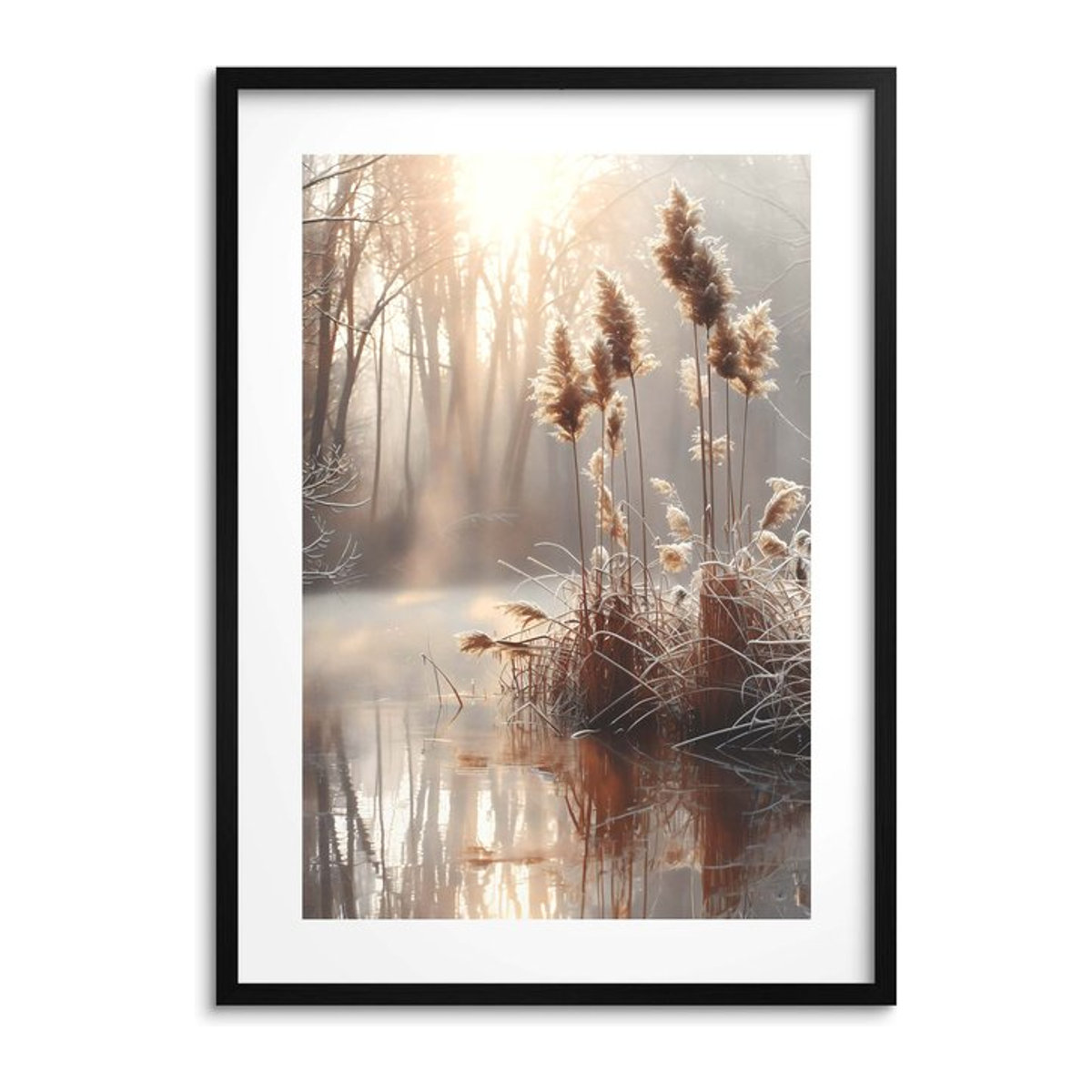 Beiges Gras-Poster mit schwarzem Rahmen, Wanddekoration für Wohnzimmer und Büro, B/H: 50 x 70 cm - Bild 1