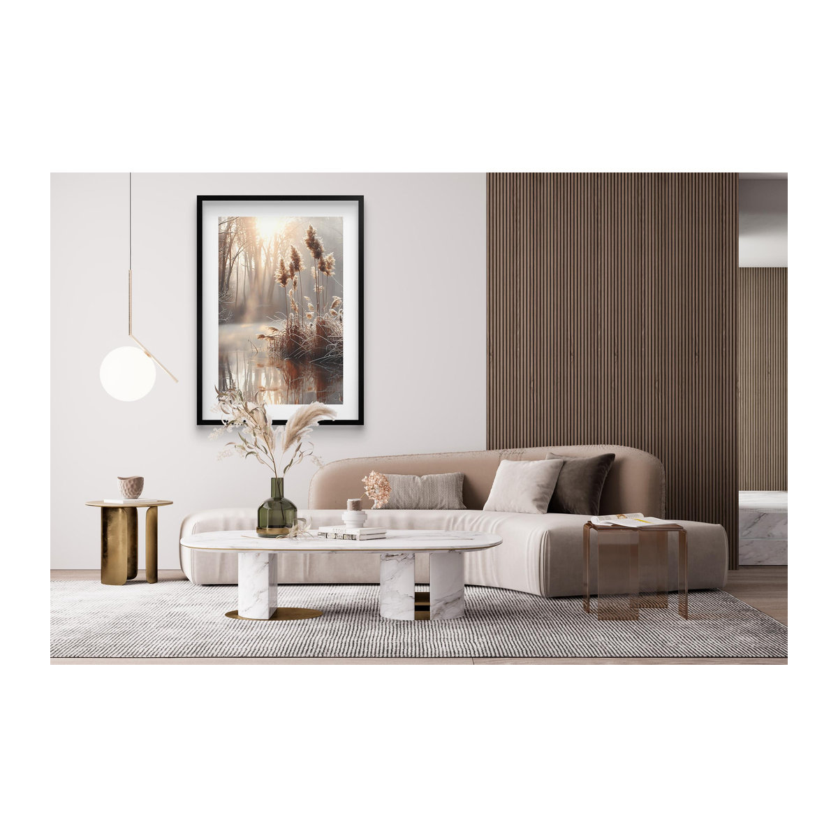 Beiges Gras-Poster mit schwarzem Rahmen, Wanddekoration für Wohnzimmer und Büro, B/H: 50 x 70 cm - Bild 2