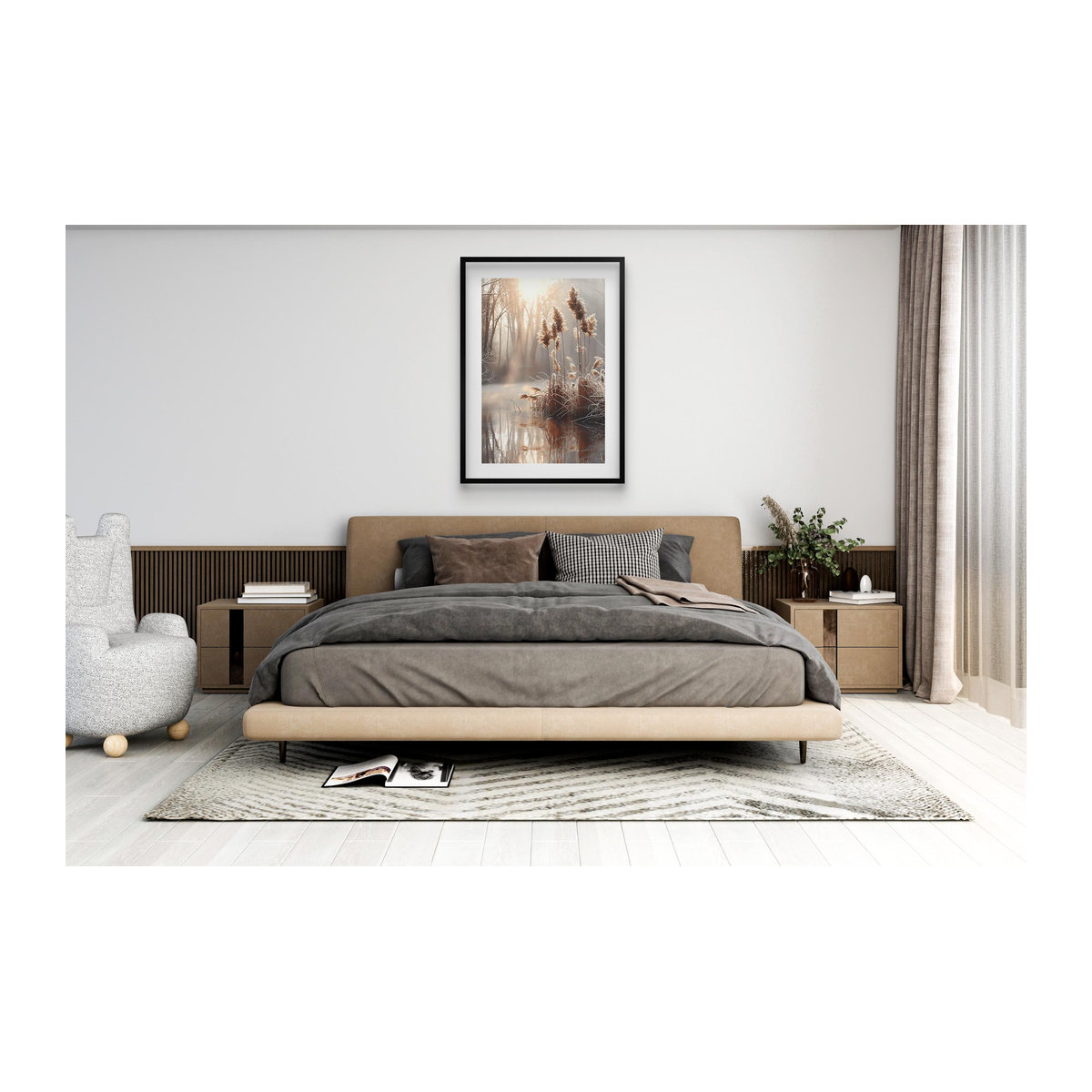 Beiges Gras-Poster mit schwarzem Rahmen, Wanddekoration für Wohnzimmer und Büro, B/H: 50 x 70 cm - Bild 3