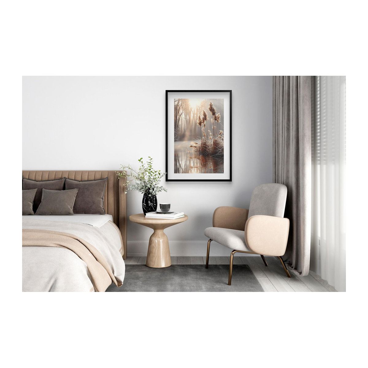 Beiges Gras-Poster mit schwarzem Rahmen, Wanddekoration für Wohnzimmer und Büro, B/H: 50 x 70 cm - Bild 4