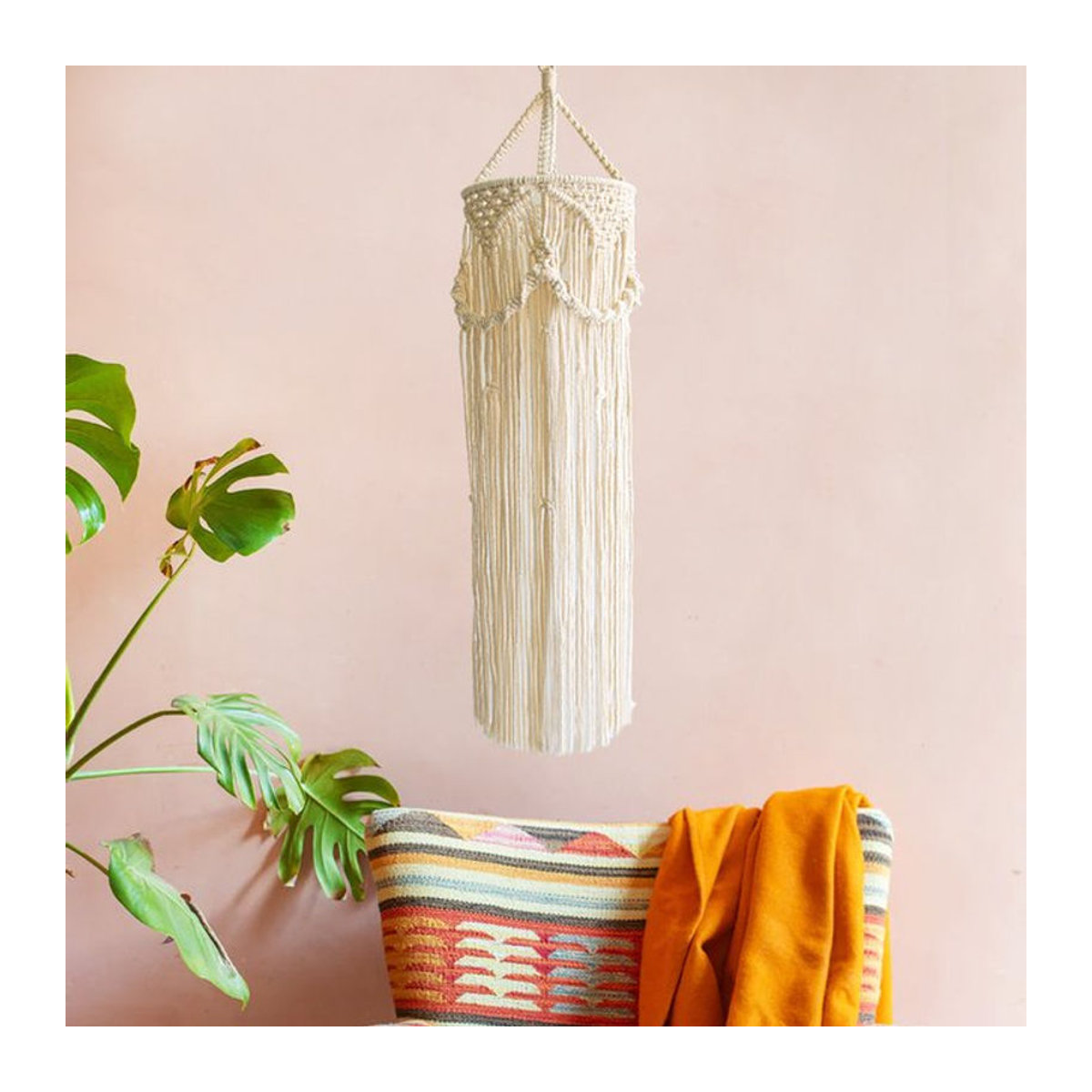 BEILIOU Handgemachter Makramee-Lichtschirm aus Baumwolle in Beige im Bohemian-Stil - Bild 1