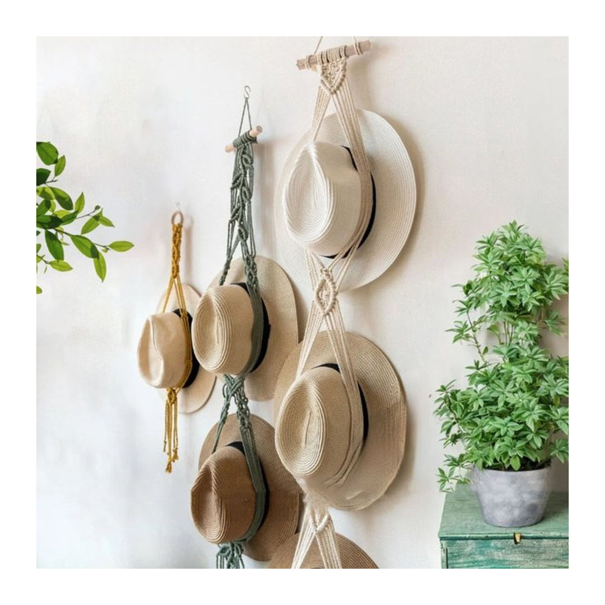 BEILIOU Nordic Boho Makramee Wanddeko aus Baumwolle als Hut- und Schalhalter in Beige und Weiß - Bild 1