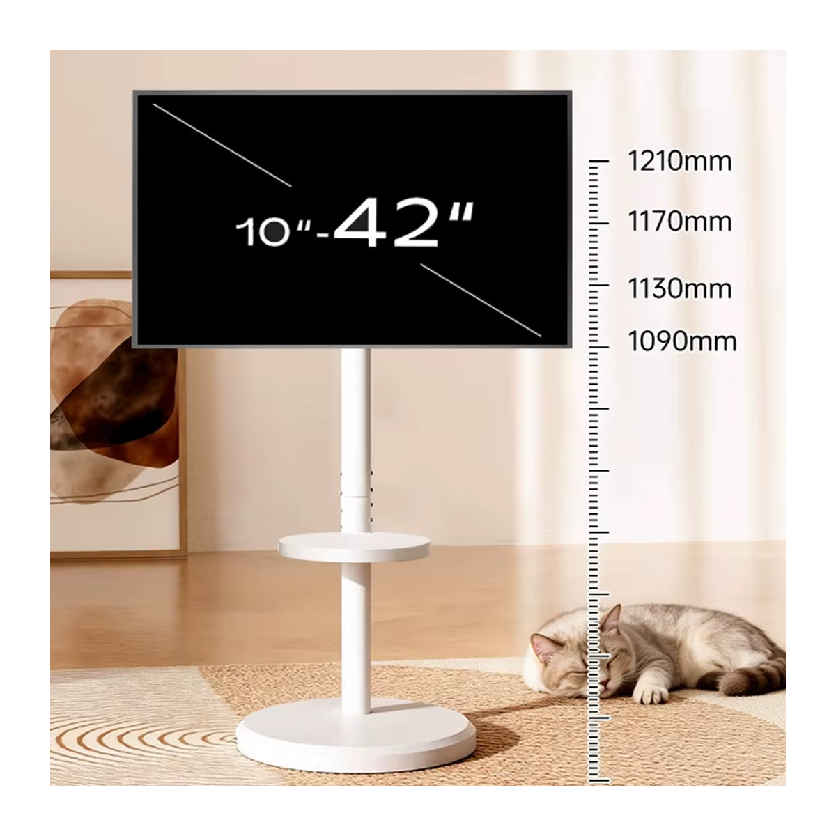 BEISHI Mobiler TV-Ständer in Weiß mit Ablage für 10 bis 42 Zoll Fernseher, Höhenverstellbarer TV-Wagen mit Rollen und VESA max. 200 x 200 mm - Bild 1