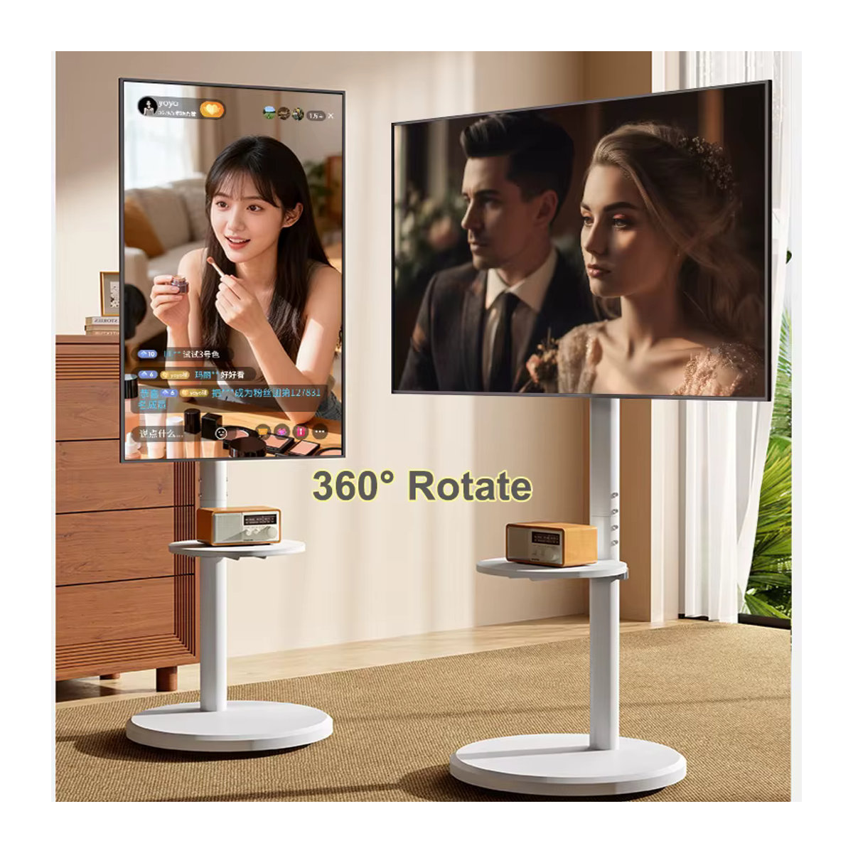 BEISHI Mobiler TV-Ständer in Weiß mit Ablage für 10 bis 42 Zoll Fernseher, Höhenverstellbarer TV-Wagen mit Rollen und VESA max. 200 x 200 mm - Bild 2