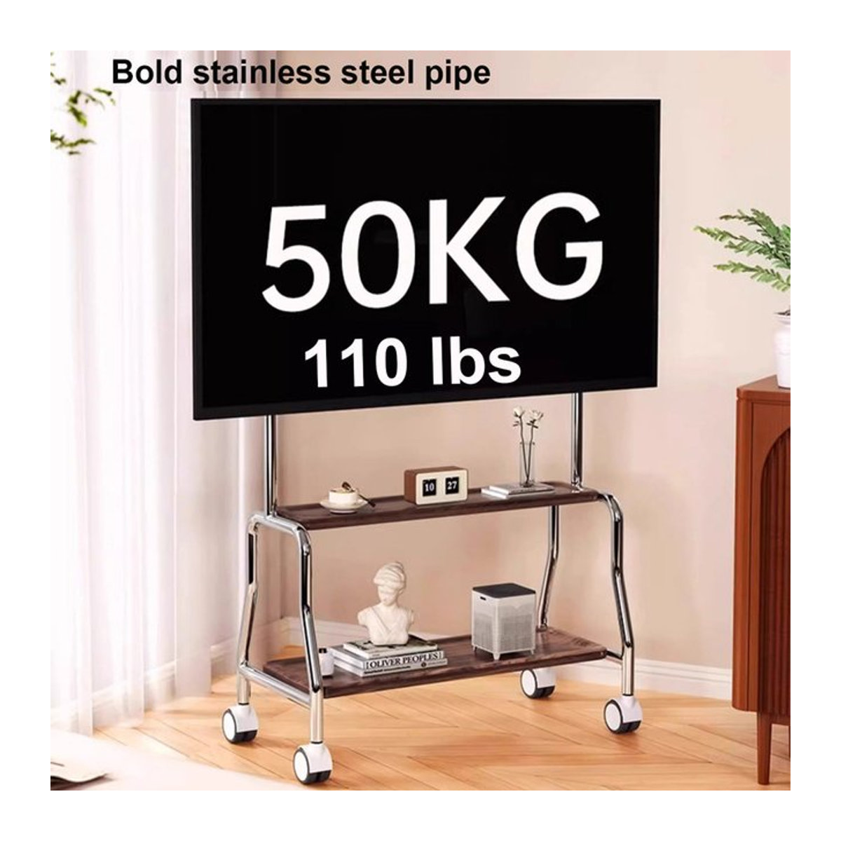 BEISHI TV-Wagen im Industrial-Design mit Rollen für 32–75 Zoll Fernseher, Schwarz oder Braun, max. VESA 600 x 400 mm und bis zu 50 kg Traglast - Bild 1