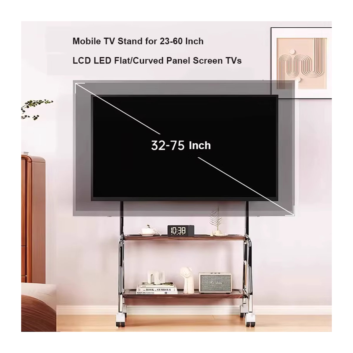 BEISHI TV-Wagen im Industrial-Design mit Rollen für 32–75 Zoll Fernseher, Schwarz oder Braun, max. VESA 600 x 400 mm und bis zu 50 kg Traglast - Bild 3