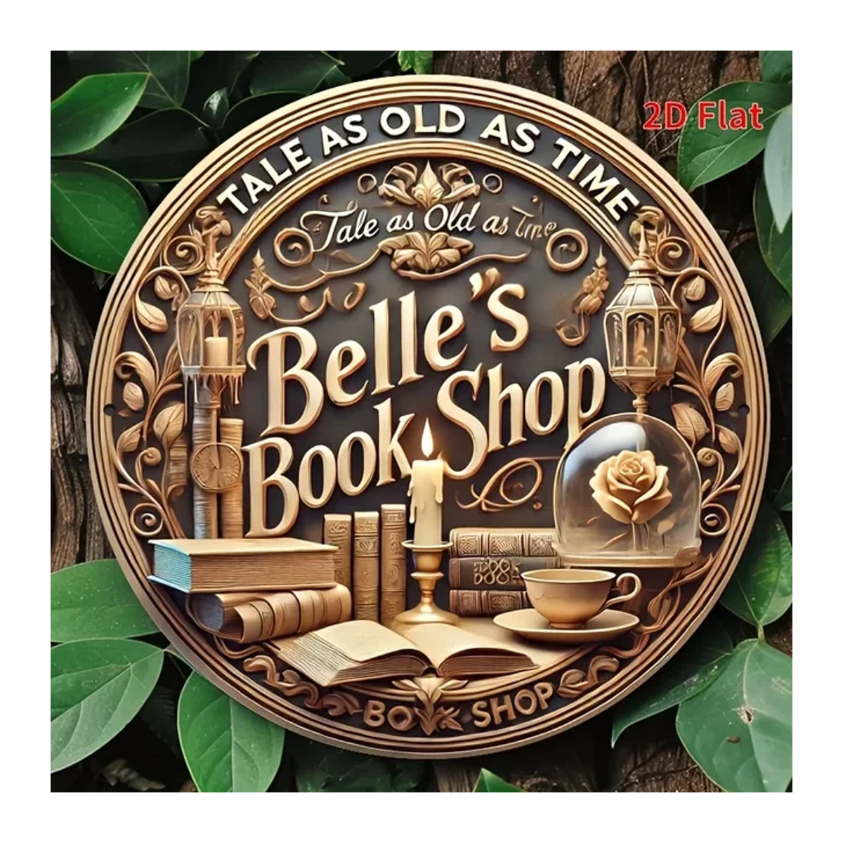 Belle'S Book Shop Metall-Wandkunstschild im Vintage-Stil mit Café-Design, Braun, B/T/H: 20,3 x 20,3 x 20,3 cm - Bild 1