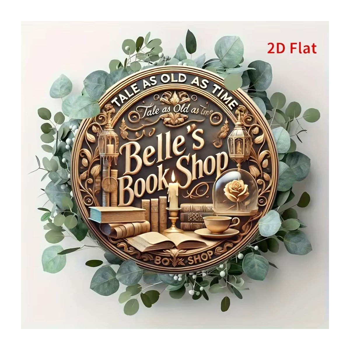 Belle'S Book Shop Metall-Wandkunstschild im Vintage-Stil mit Café-Design, Braun, B/T/H: 20,3 x 20,3 x 20,3 cm - Bild 2