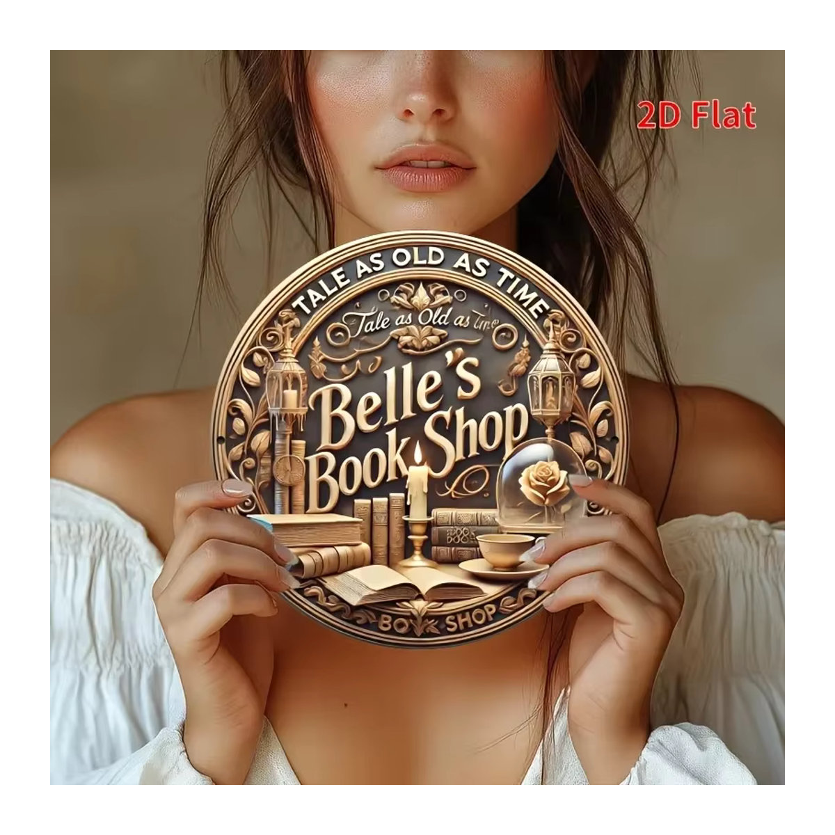 Belle'S Book Shop Metall-Wandkunstschild im Vintage-Stil mit Café-Design, Braun, B/T/H: 20,3 x 20,3 x 20,3 cm - Bild 3