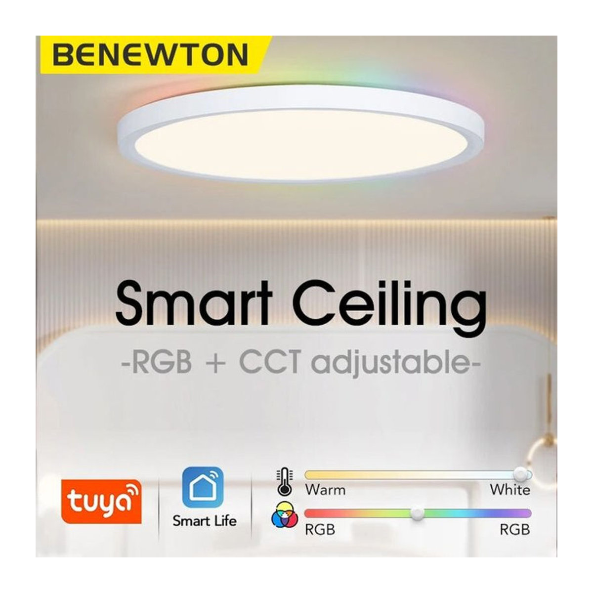 Benewton Smart LED Deckenlampe mit RGB App und Sprachsteuerung für Alexa und Google Home, Bunt, Minimalistisches Design - Bild 1