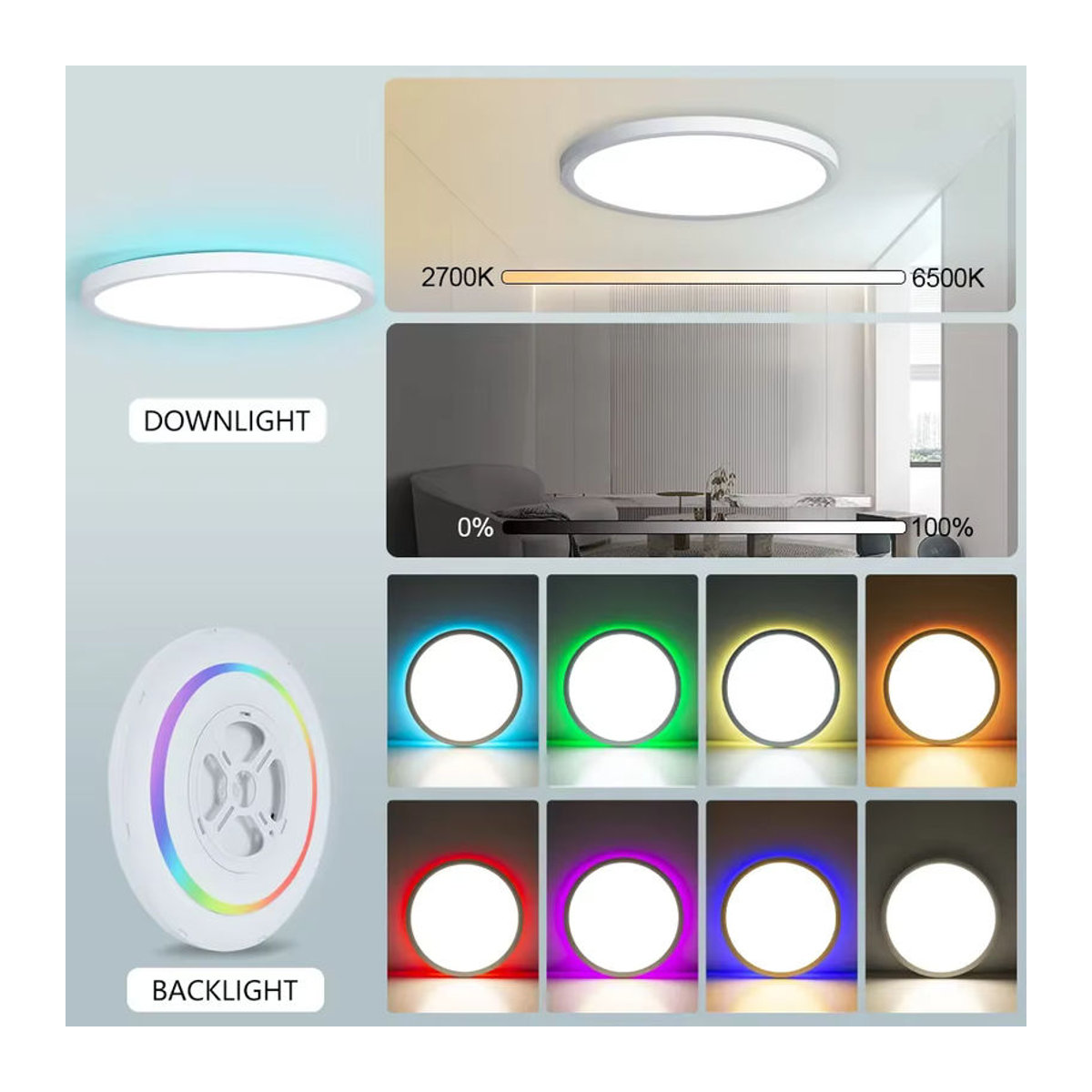 Benewton Smart LED Deckenlampe RGB mit App- und Sprachsteuerung für Alexa und Google Home, minimalistisches Design in Bunt - Bild 2