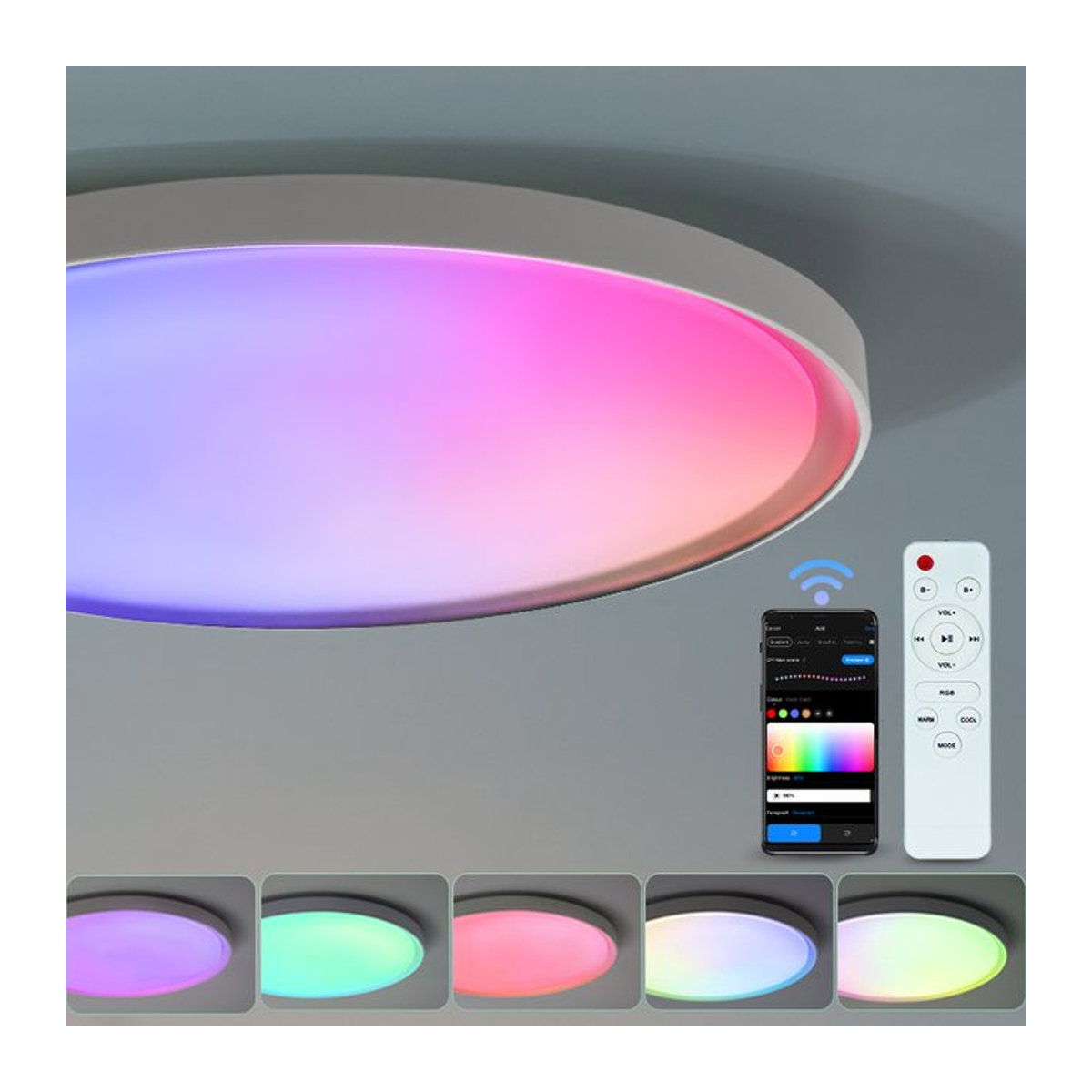 BENEWTON Smart LED Deckenlampe RGBCW Weiß Modern 18 Zoll für Wohnzimmer und Schlafzimmer - Bild 1
