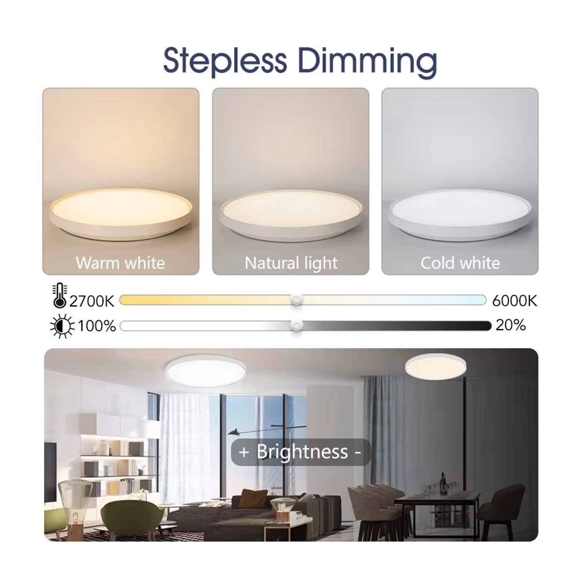 BENEWTON Smart LED Deckenlampe RGBCW Weiß Modern 18 Zoll für Wohnzimmer und Schlafzimmer - Bild 5