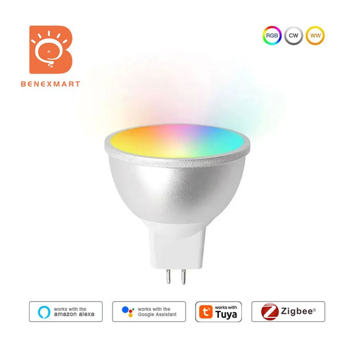 Benexmart Zigbee Smart LED-Glühbirne MR16 12V RGBCW Dimmbarer Strahler in Bunt kompatibel mit Tuya Homekit Alexa Google Home über M6 Hub - Bild 1
