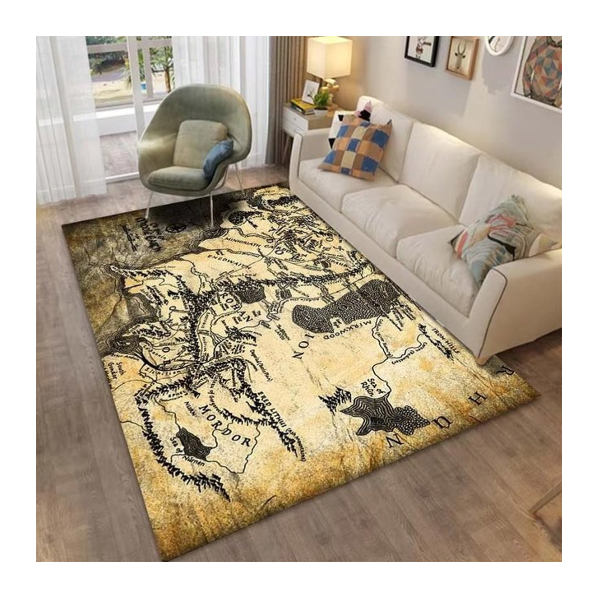 Bereichsteppich Mittelerde Karten Ring Muster rutschfest für Wohnzimmer und Schlafzimmer B/B/H: 60 x 40 cm - Bild 1