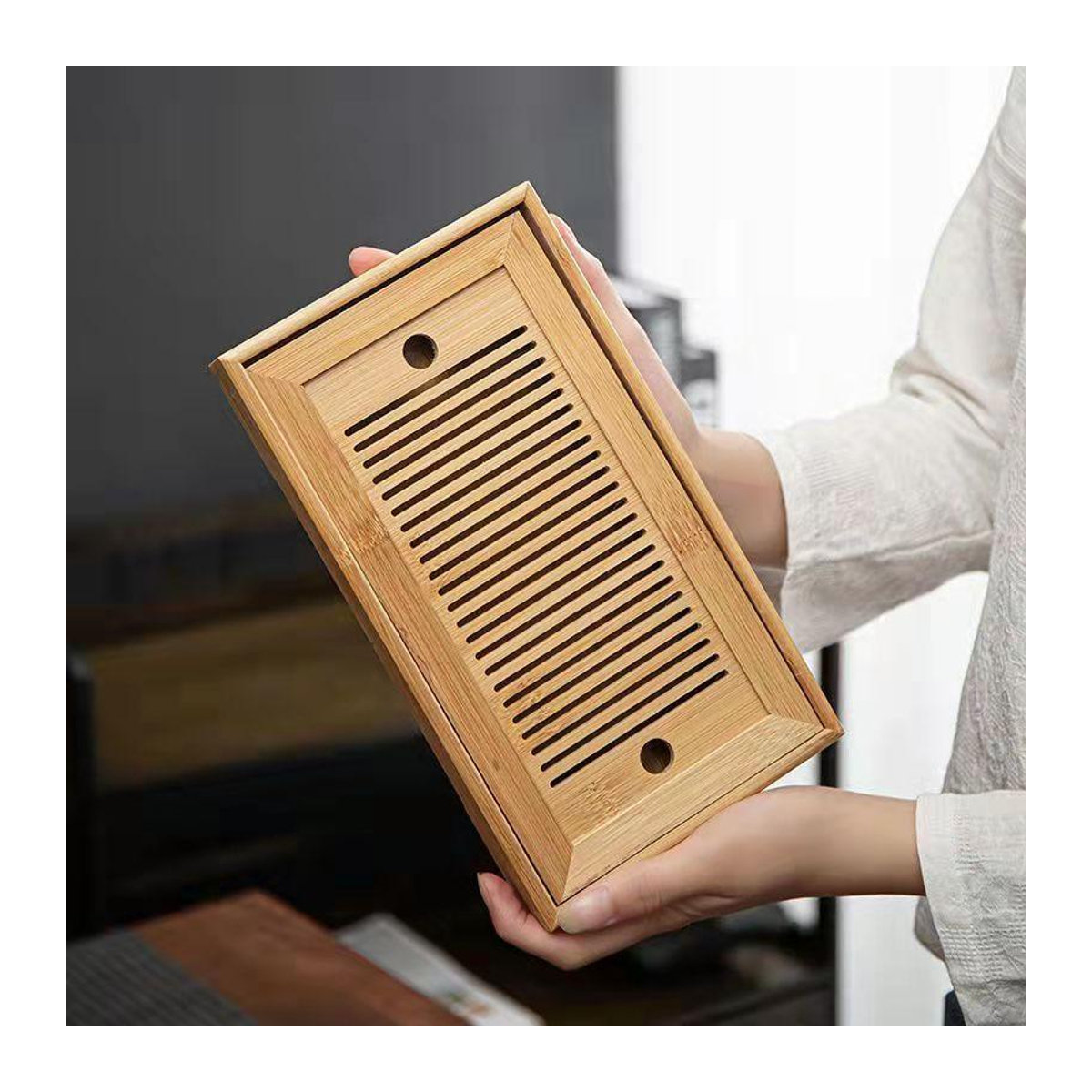 Bestbags Chinesisches Teetablett-Set aus Bambus mit Drainage und Wasserspeicher in Holzfarbe, B/T/H: 25 x 14 x 3,5 cm - Bild 2