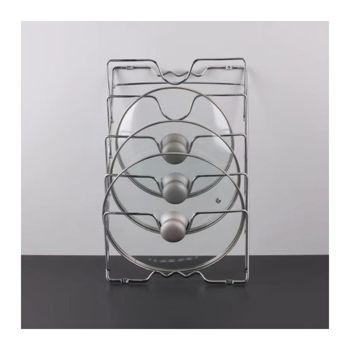 Bestbags Küchen-Organizer aus rostfreiem Metall als Wandregal für Topfdeckel, 5-lagig, Silber - Bild 2