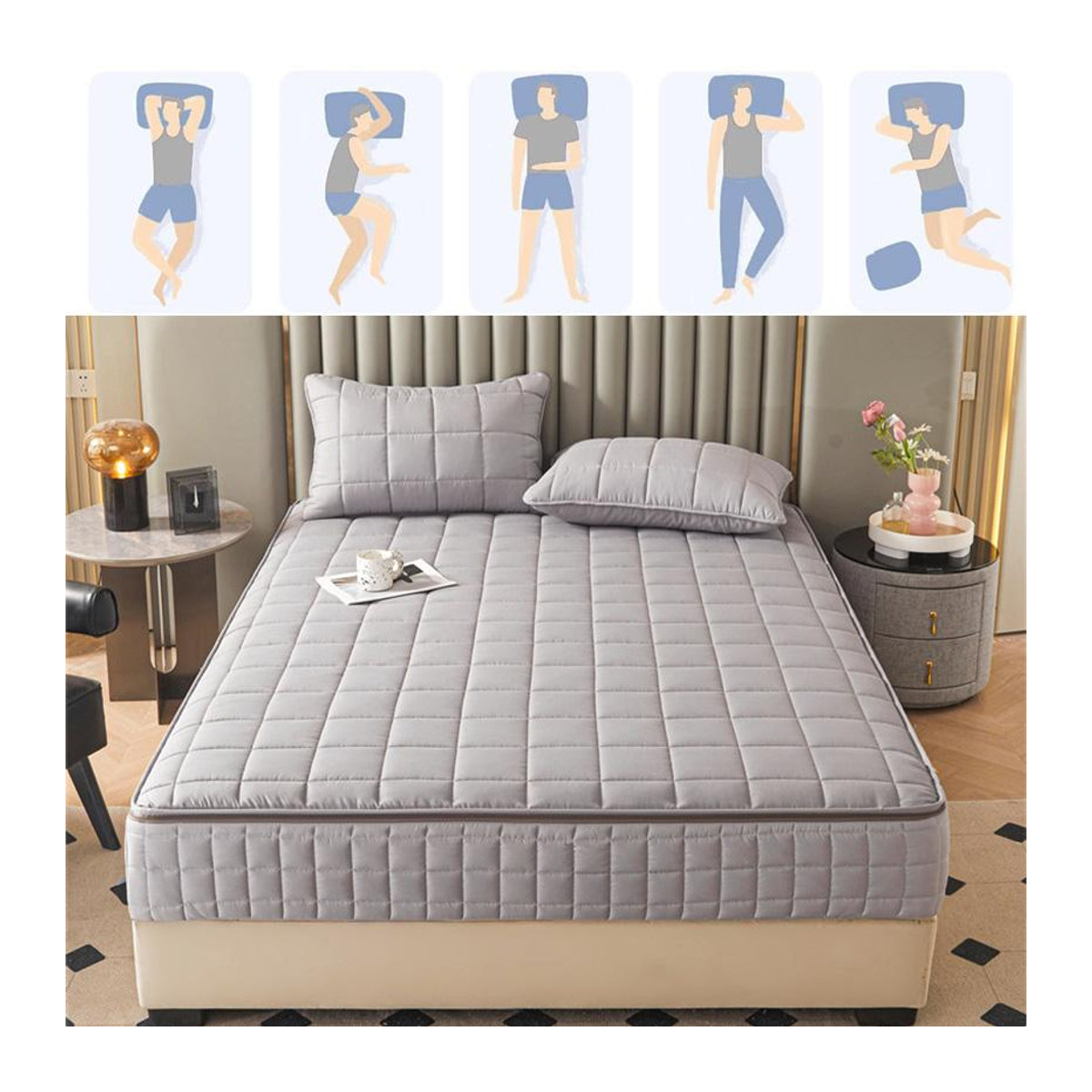 Bestbags Matratzenschoner mit Reißverschluss in Grau, 6-seitiger flauschiger Matratzenbezug als allergenfreie und antibakterielle Schutzhülle, B/T/H: 100 x 200 x 20 cm - Bild 2