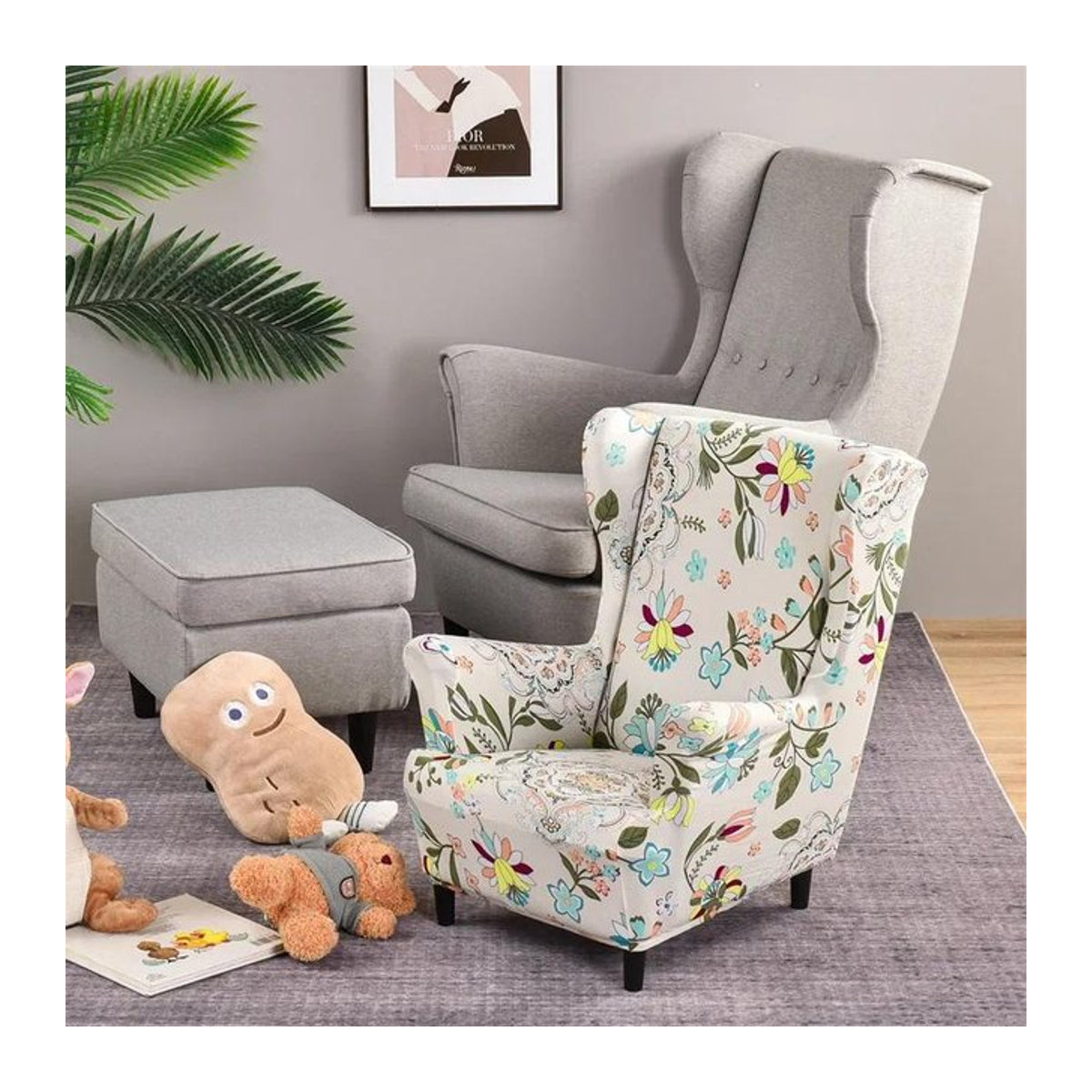 Bestbags Ohrensesselbezug mit Blumenmuster in Bunt aus Stretch-Spandex für Kinder-Einzelsofas - Bild 1